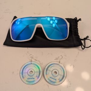 Backstreet Boys Millennium 2.0 White Sunglasses with Blue Lenses and CD Earrings